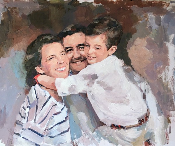 cuadro pintado a mano de familia